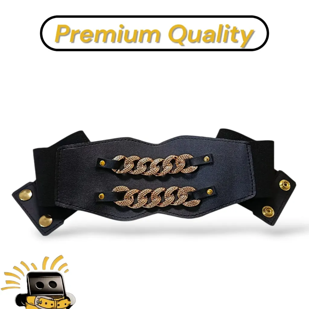 حزام نسائي عريض موديل 2 سلسلة - جلد فاخر بأستك مرن مستورد - حزام للفستان والمناسبات - أنيق وعصري - موضة 2025