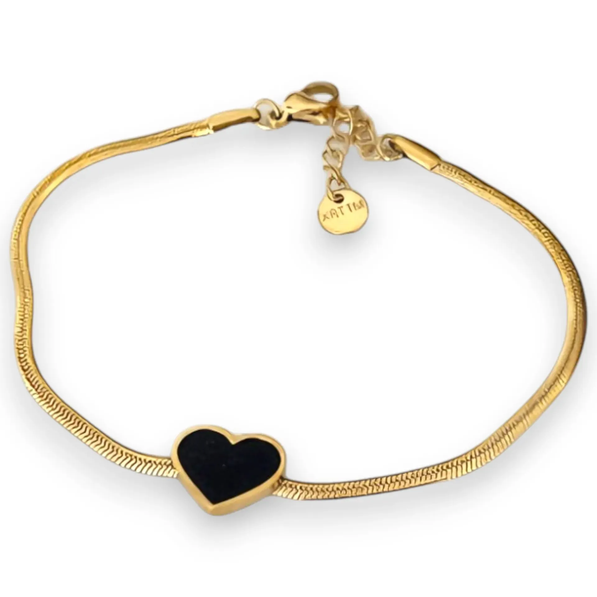 سوار هارت سلسلة ذهبية بتصميم أفعى وقلب أسود لامع، مجوهرات نسائية أنيقة من الفولاذ المقاوم للصدأ، هدية عيد الحب