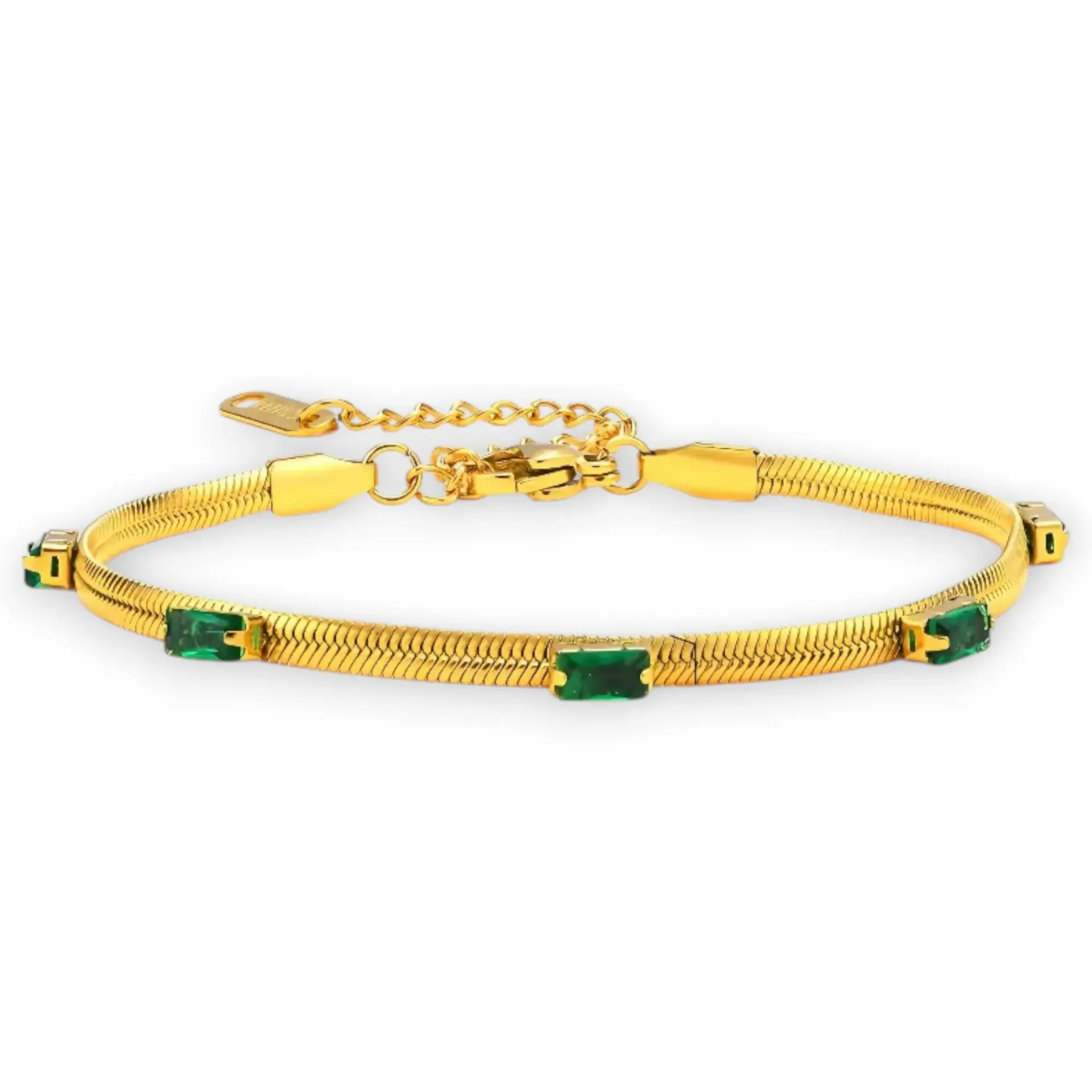 سوار سلسلة ذهبية بتصميم أفعى مرصع بأحجار خضراء مربعة للنساء، مجوهرات أنيقة وعصرية، هدية مميزة
