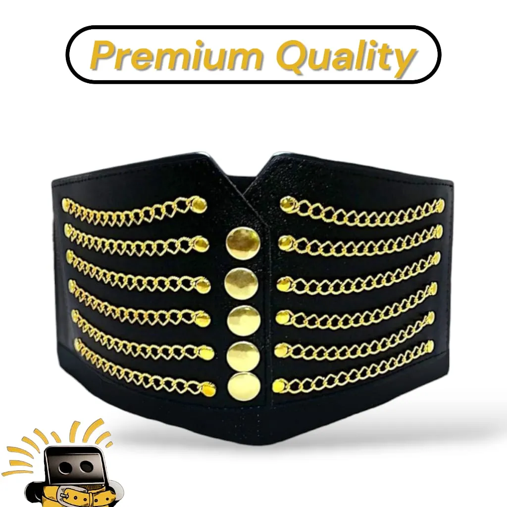 حزام نسائي عريض موديل سلسلة - جلد فاخر بأستك مرن مستورد - حزام للفستان والمناسبات - تصميم بسيط ورقيق - موضة 2026