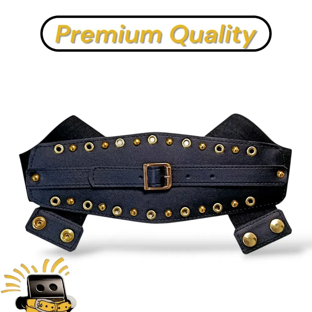 حزام نسائي عريض - توكة واحدة بيضاوية وكباسين - جلد فاخر بأستك مرن مستورد - حزام للفستان والكاجوال - موضة 2026